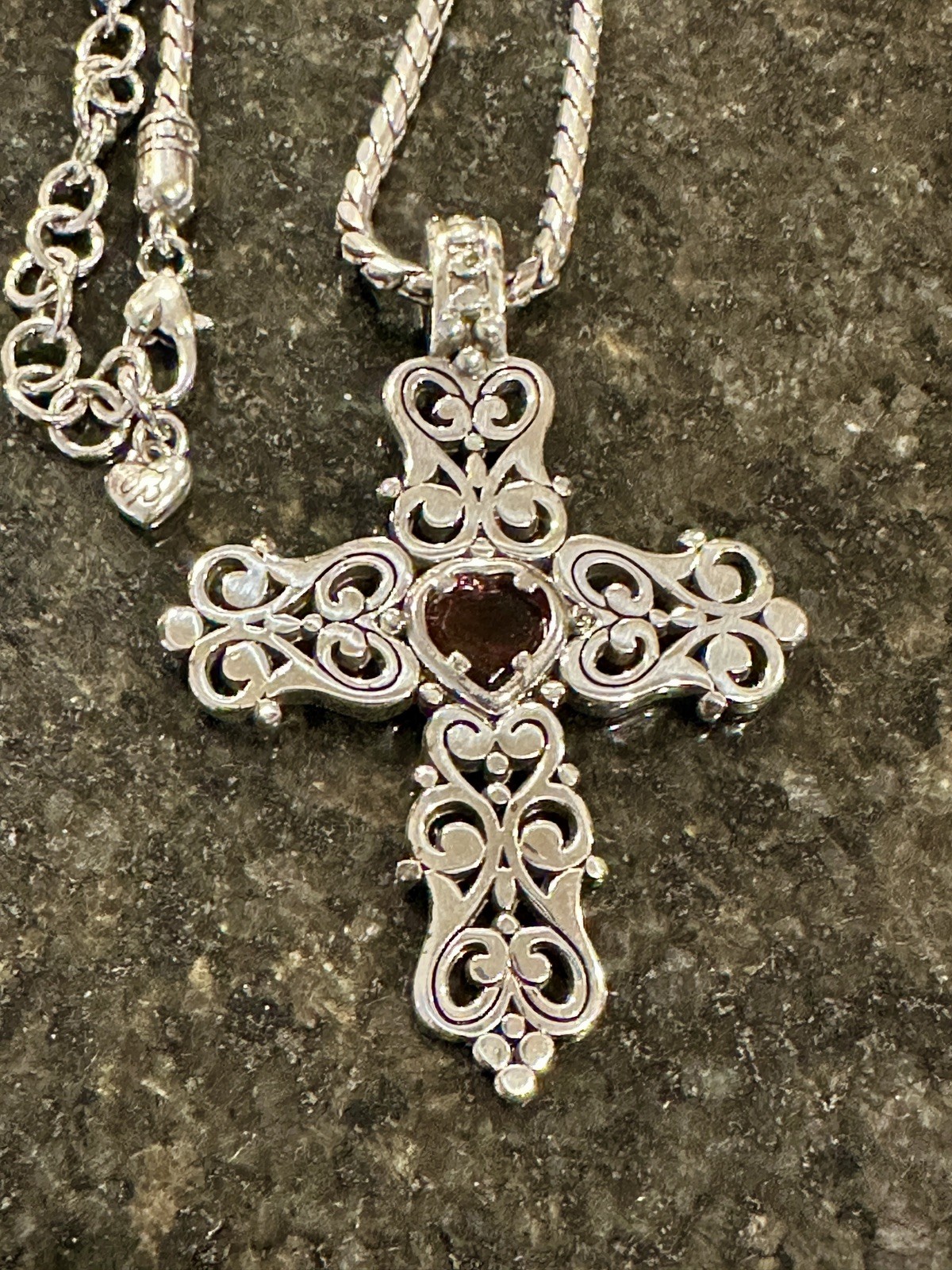 Brighton Endless Love Cross Necklace with Red Stone in Excellent Condition Brighton Endless Love Cross Necklace with Red Stone in Excellent Condition