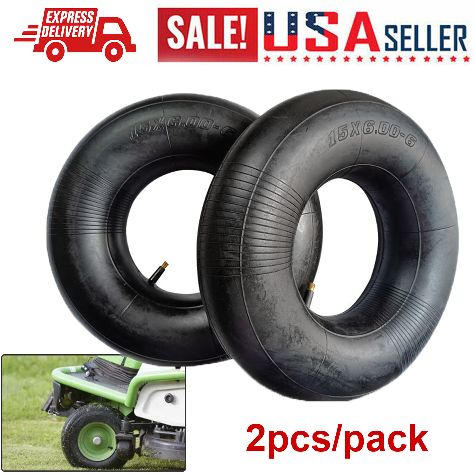 Pair of 15x6.00-6 Lawn Mower Tire Inner Tubes 15X6-6, 15X6x6, 15/6x6 TR13 Valve