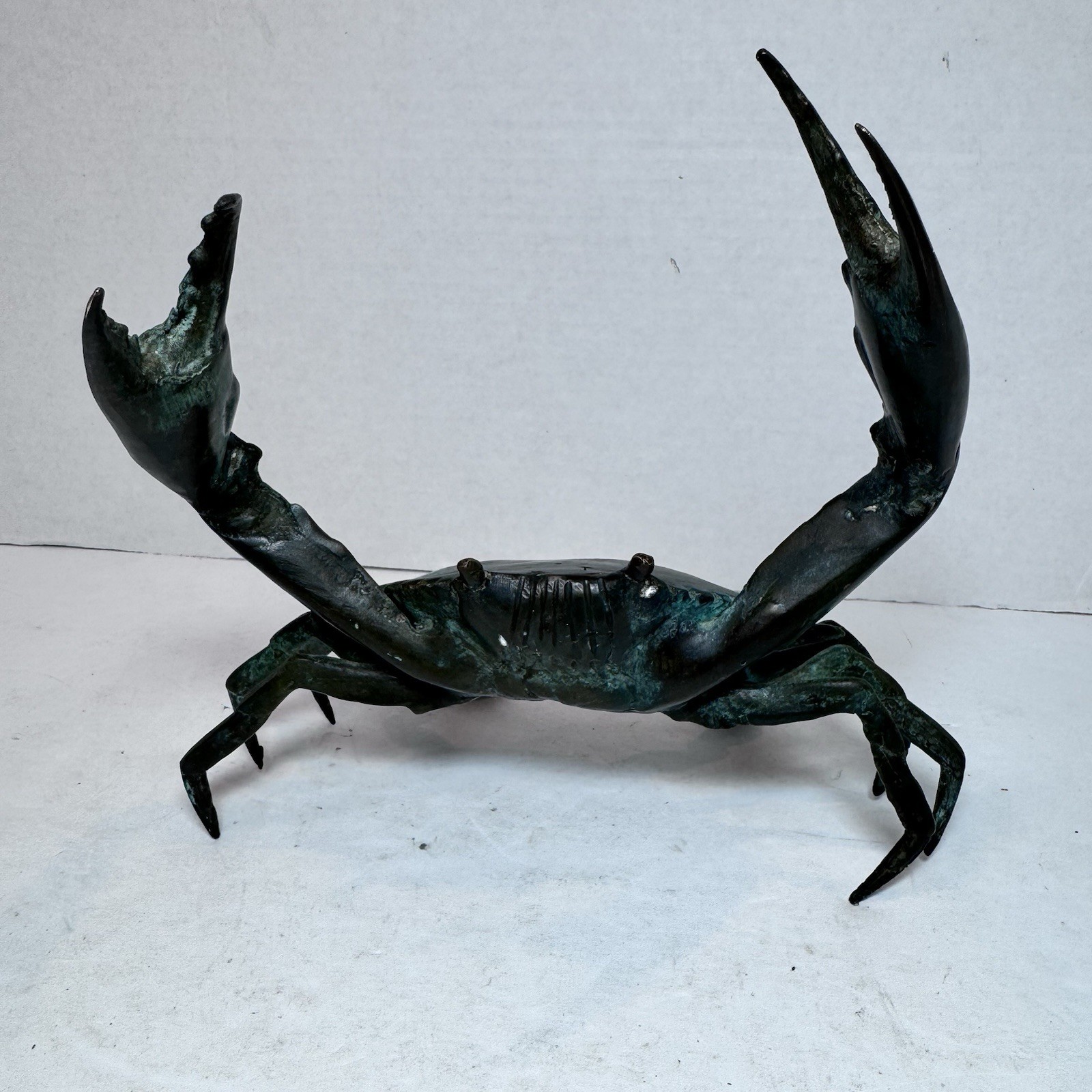 Vintage Bronze Crab Sculpture Green Patina Finish Oxidation