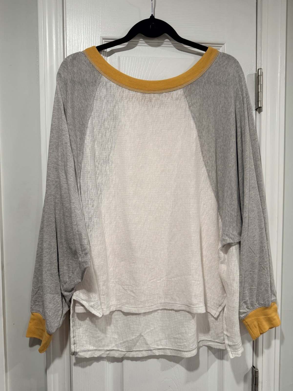 NWOT We The Free Size S Oversized Raglan Long Sleeve Slub Knit Top Gray Cream