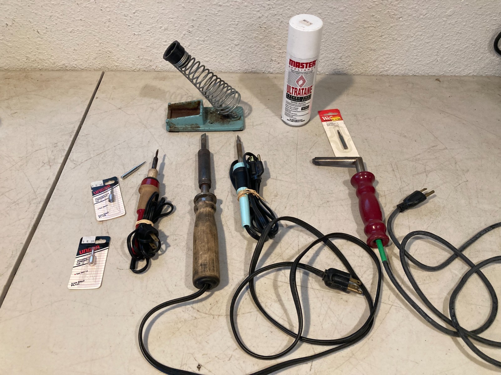 Vintage Electric Soldering Iron Tool Lot Ungar Tips Weller Stand Butane Can