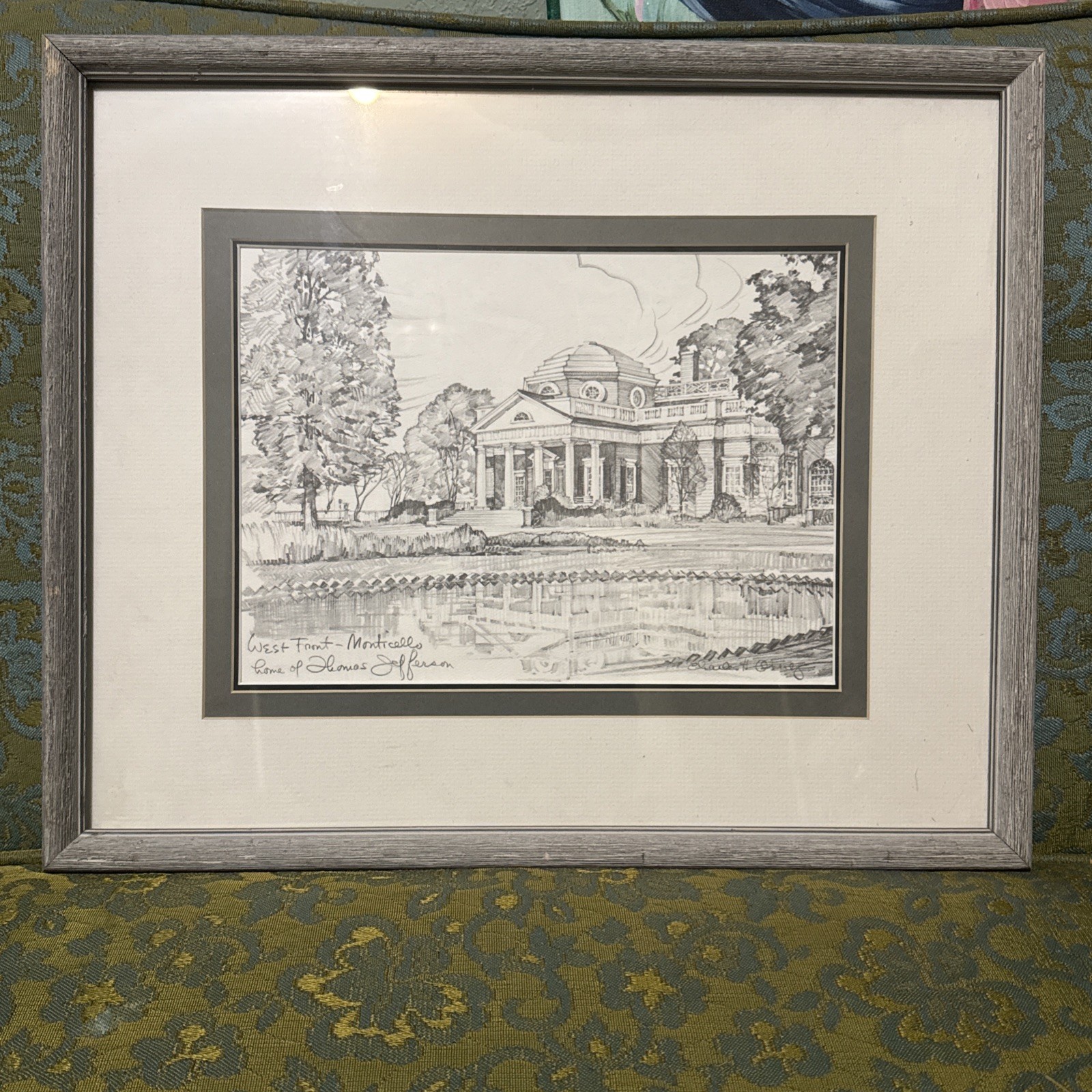 Vintage Monticello West Front Print Thomas Jefferson Memorial Foundation Framed