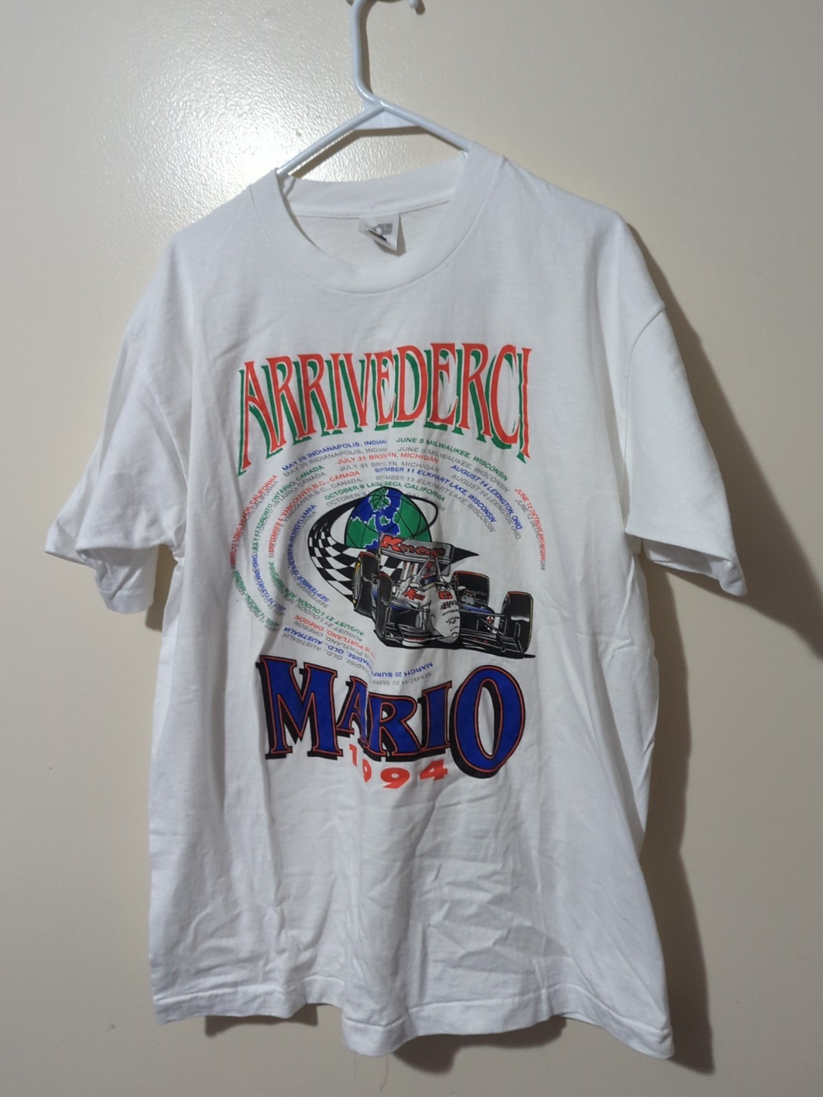 Vtg 90s Mario Andretti 1994 Arrivederci Racing T-Shirt IndyCar Nascar Sz XL S53