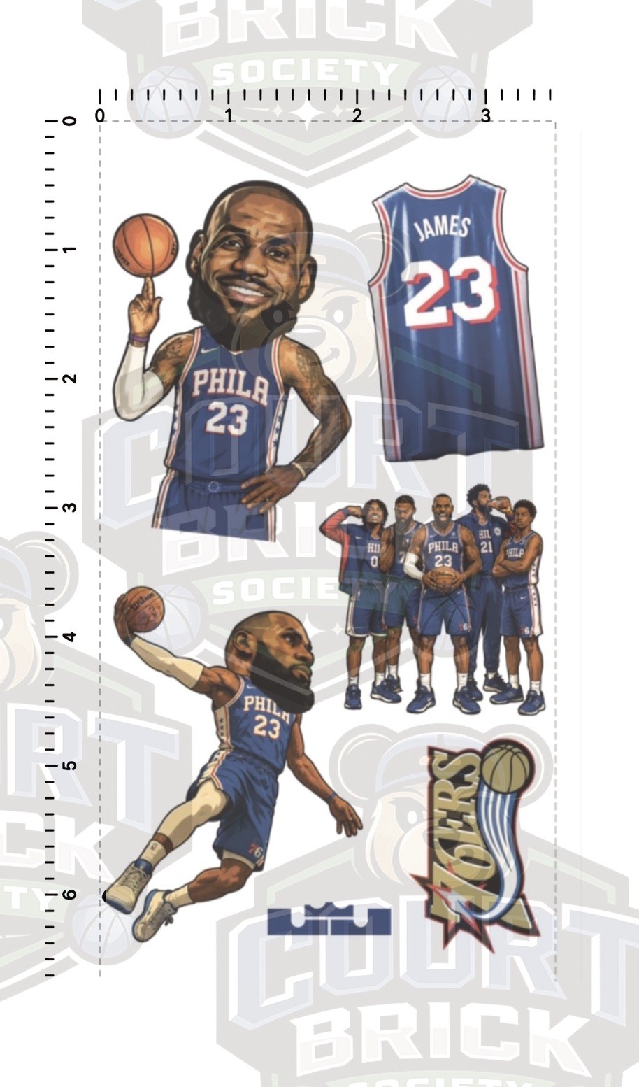 Lebron James NBA Sticker Sheet Philadelphia 76ers King James Philly 6 Stickers