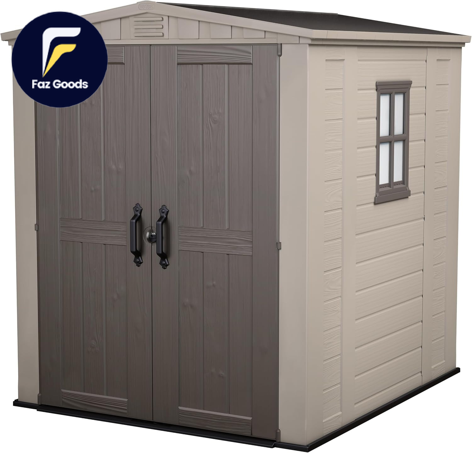 Factor 8X8 Foot Large Resin Outdoor Shed with Floor for Patio Furniture Lawn Mow