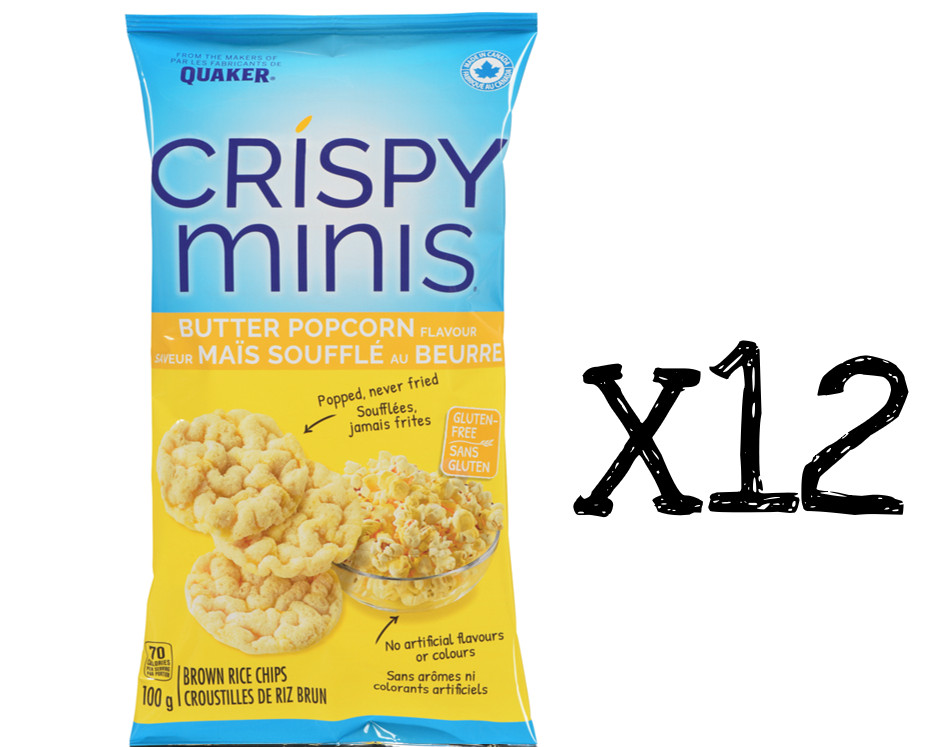 Quaker Crispy Minis Butter Popcorn Rice Chips 100g 3.52oz x 12 Canada Fresh