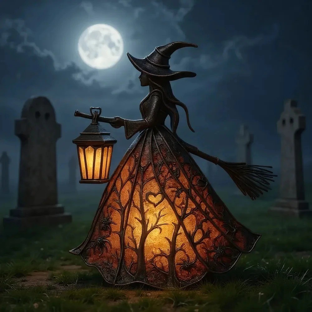 Halloween Witch Lamp Resin Handicrafts Decor Table Centerpiece Sign For Home