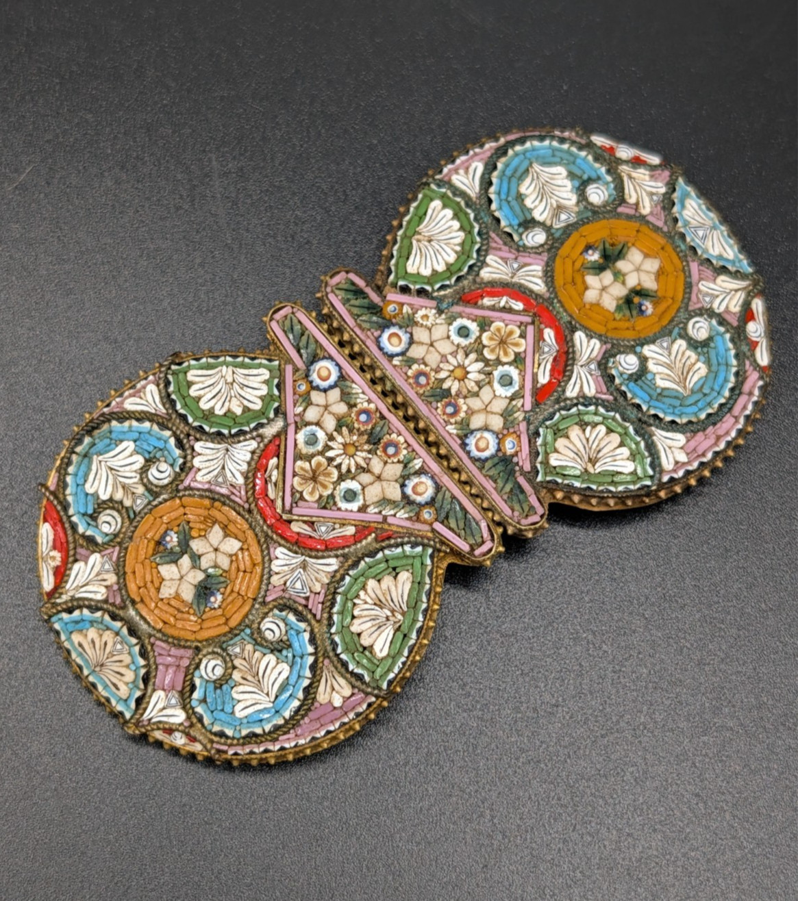 Large Antique Micro Mosaic Belt Buckle