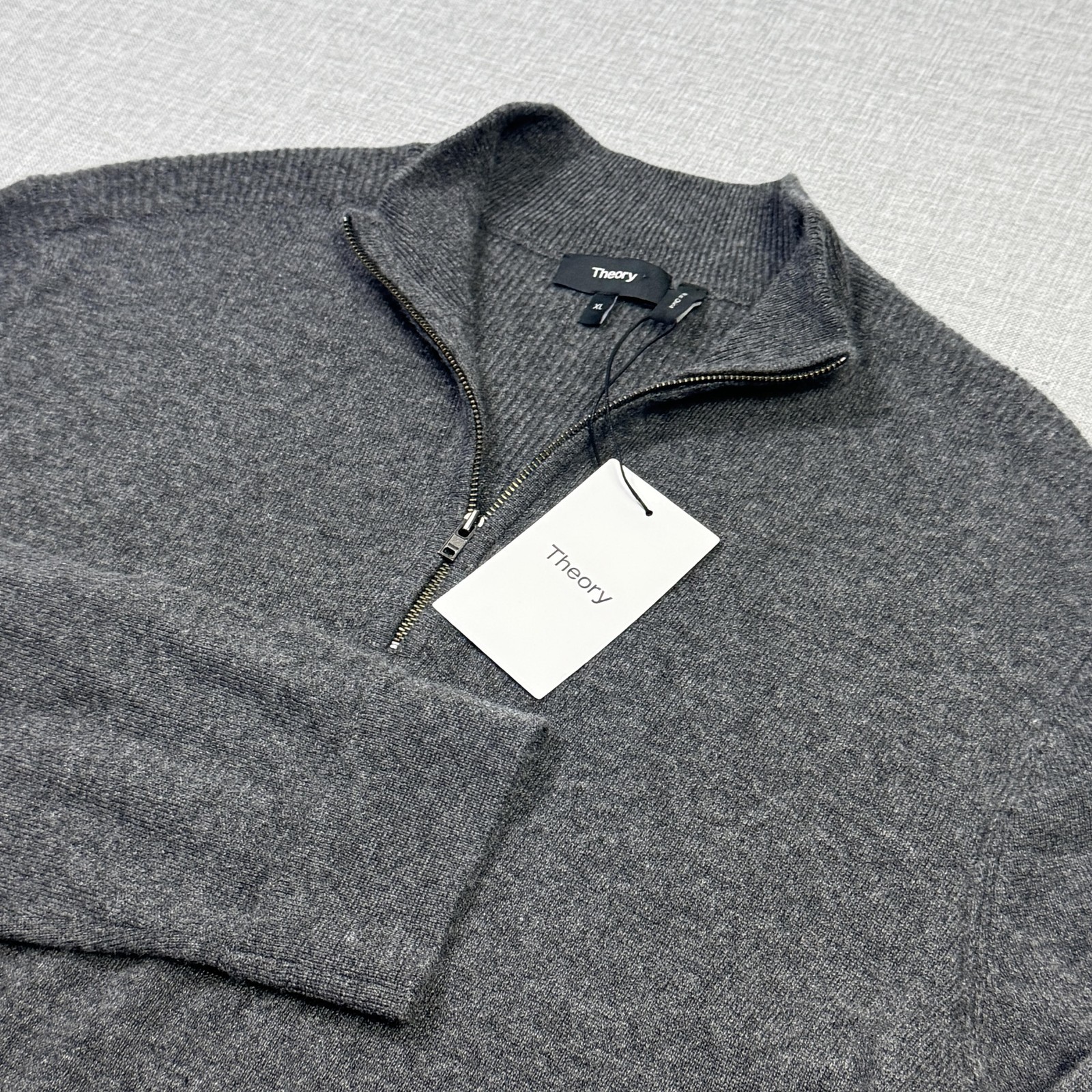 Theory 1/4 Zip Cashmere Donners Sweater Mens XL Gray Mock Neck Pullover