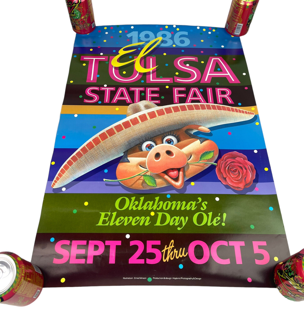 RARE Vintage 80’s El Tulsa State Fair Oklahoma’s 11 Day Olè 18”x26” Poster 1986