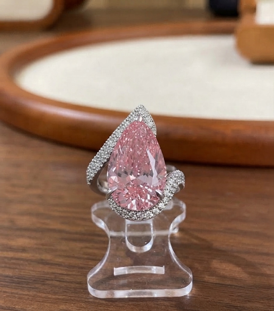 IGL Certified 5.25 Ct Natural Pink Sapphire & Diamond Ring 14K White Gold