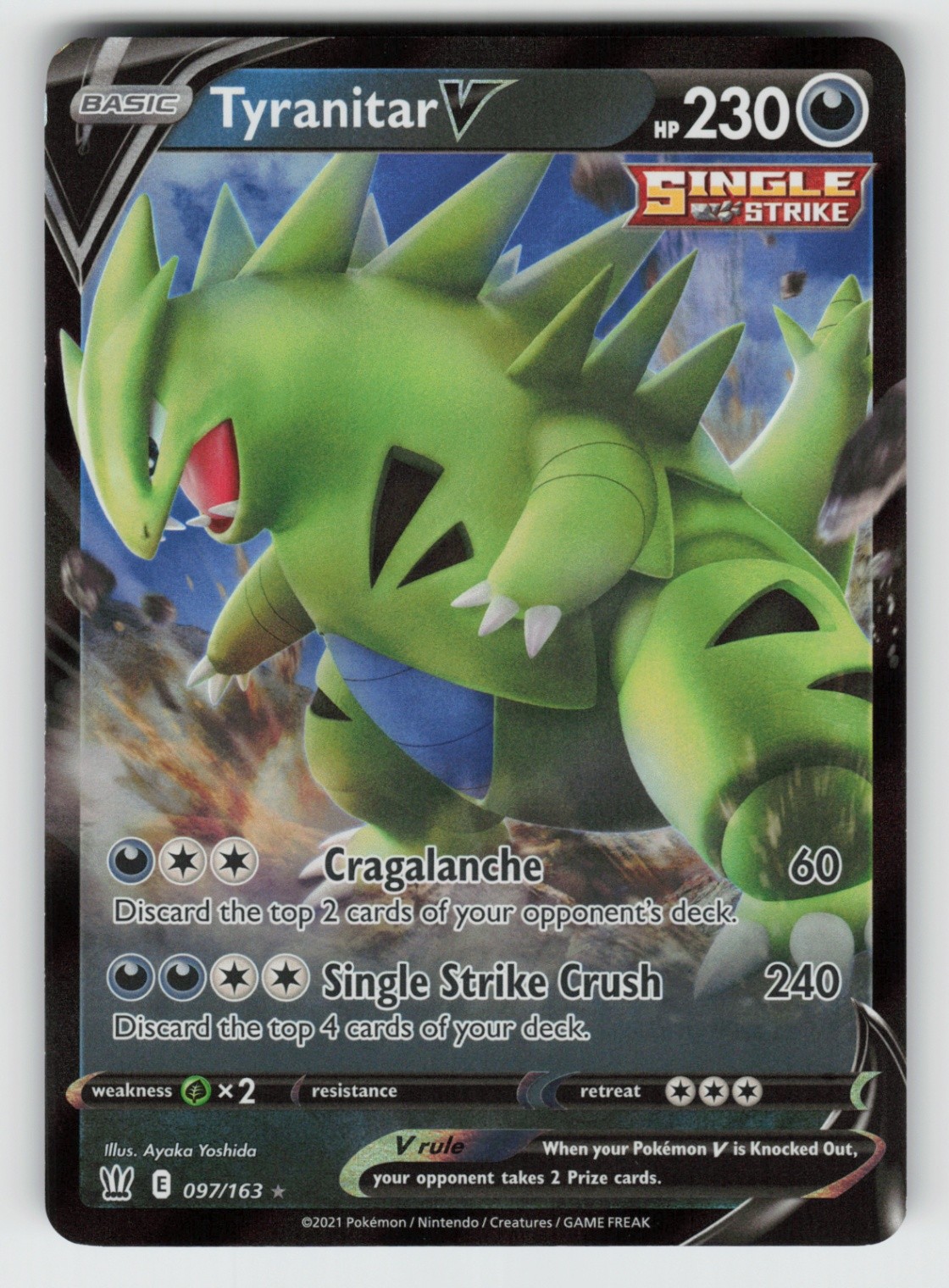 UR - 02 Holo Tyranitar V 097/163 Ultra Rare SWSH05: Battle Styles UR - 02 Holo Tyranitar V 097/163 Ultra Rare SWSH05: Battle Styles