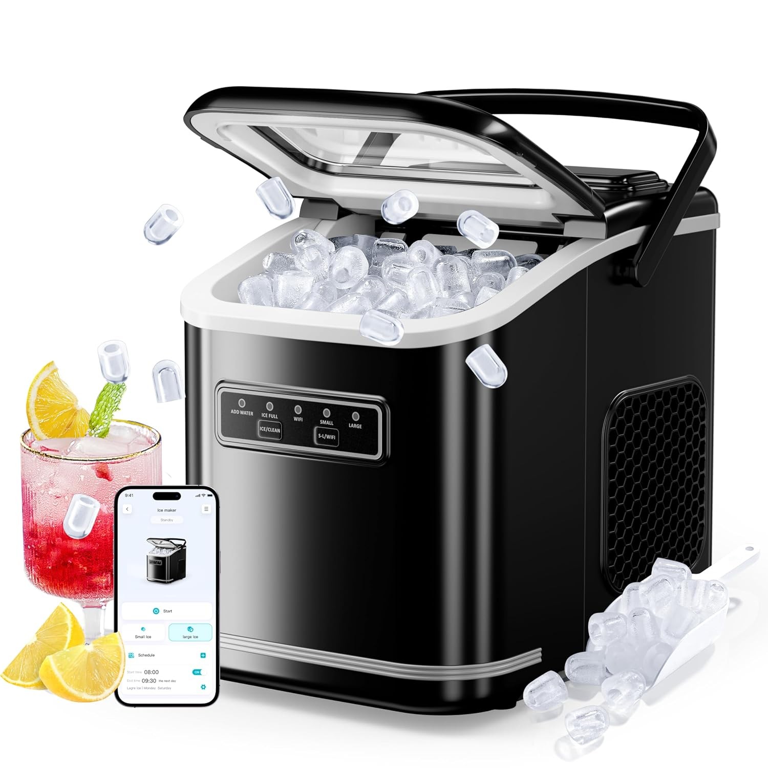 ecozy Countertop Ice Maker Machine 26lbs/24hrs Self-Cleaning Voice & App Control