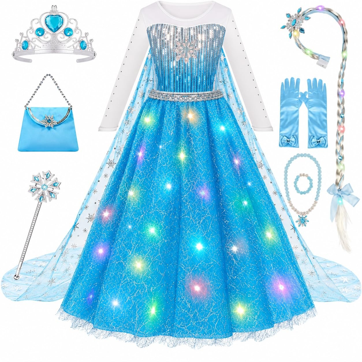 Meland Princess Dress Up for Girls, Light Up Costume Gift Box with Accessories f