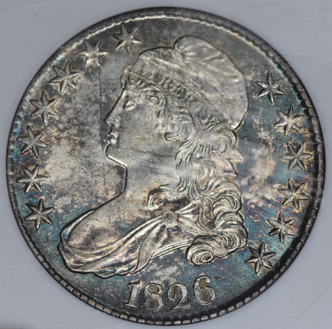 1826 capped bust half dollar Soapbox Anacs Au 55 0-118a Double sided Toned