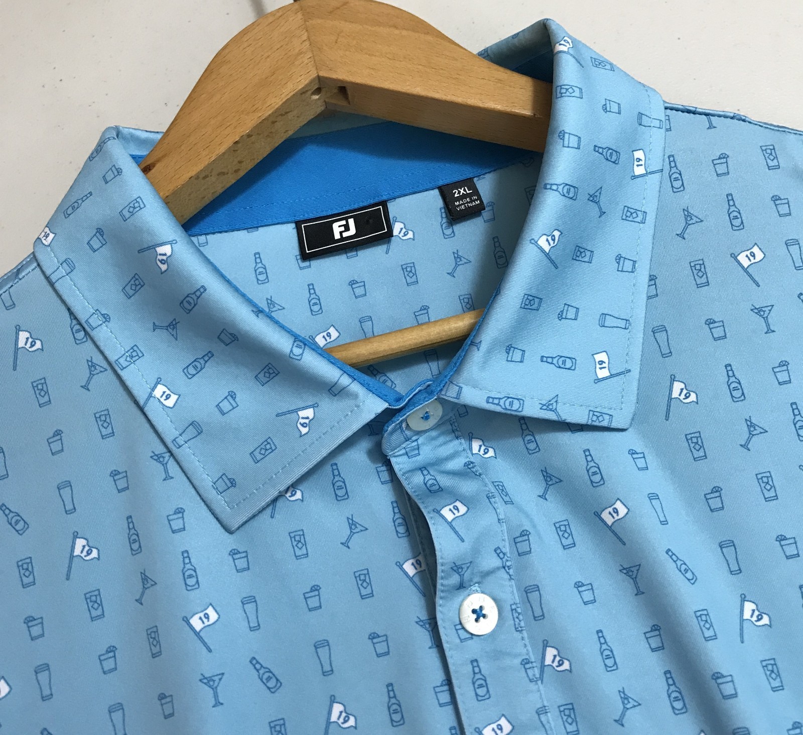 NEW FootJoy Men\'s Blue Printed Performance Golf Self Collar Polo Shirt Size 2XL NEW FootJoy Men\'s Blue Printed Performance Golf Self Collar Polo Shirt Size 2XL