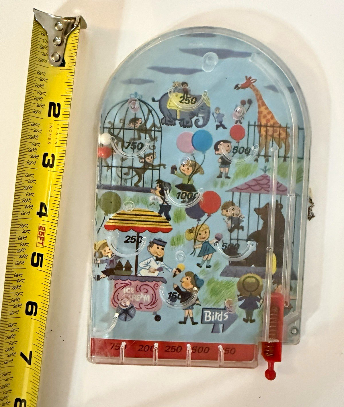 Vintage Mini Tabletop Pinball Skill Game w/ Plunger, Birds Animals Theme Vintage Mini Tabletop Pinball Skill Game w/ Plunger, Birds Animals Theme
