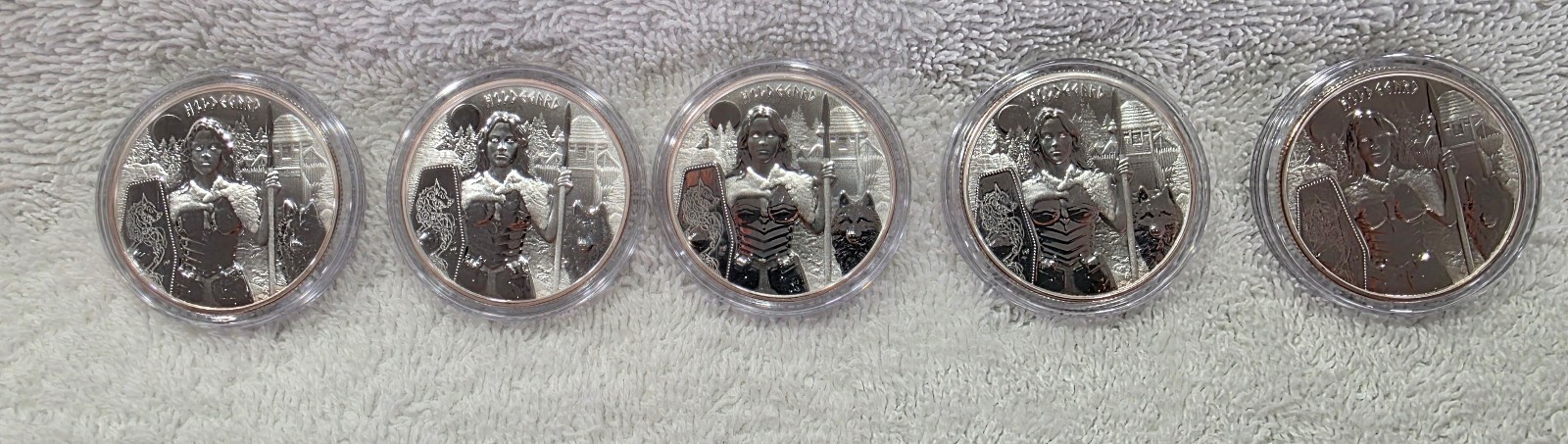 (5) COIN LOT ~ 2022 Germania Mint Valkyries Hildegard Silver Coin *TONED* w/ COA