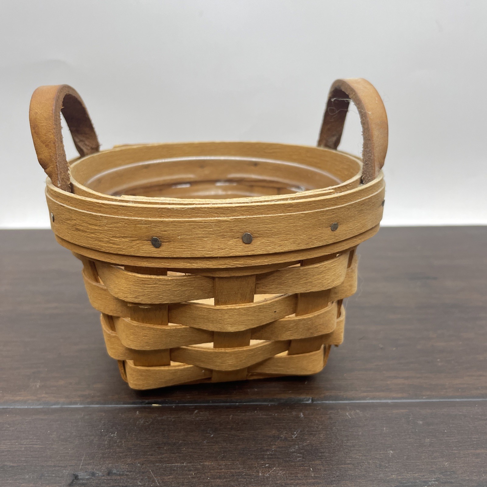 Longaberger 1995 Handwoven Miniature Basket with Leather Handles and Protector