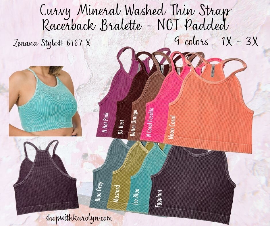 Zenana Curvy Mineral Wash Ribbed Racerback Brami Crop top 1X-3X 40A-48DD 6167