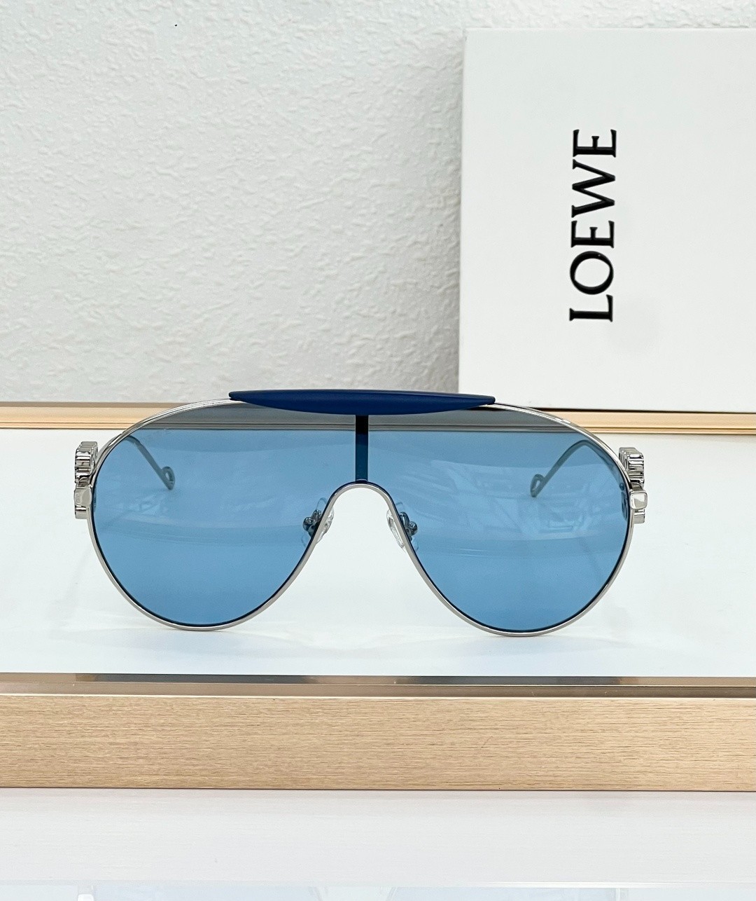 Loewe LW1736LS Blue Shield Sunglasses Crystal Anagram Logo Luxury Designer