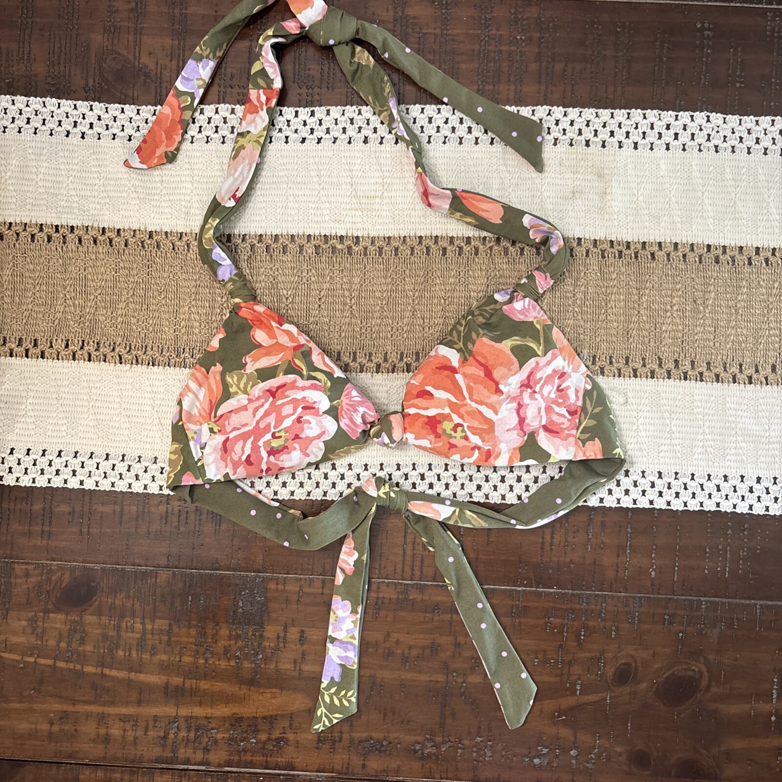 NEW Seafolly Australia Triangle Halter Bikini Swim Top US 6 AUS 10 Floral Olive