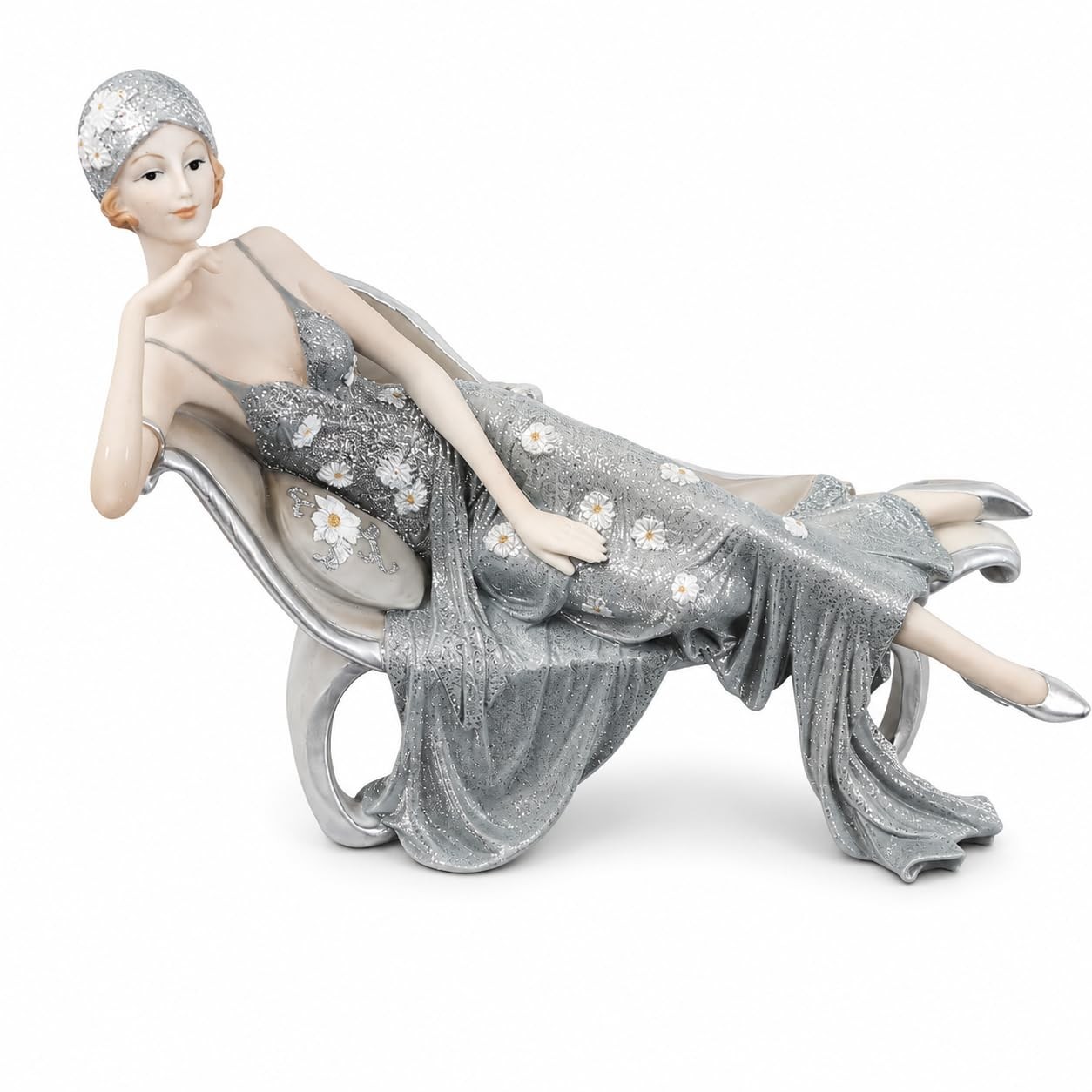 Comfy Hour Glamour Victorian Lady Figurine on Chair, Resin, 9-inch Height, Gray