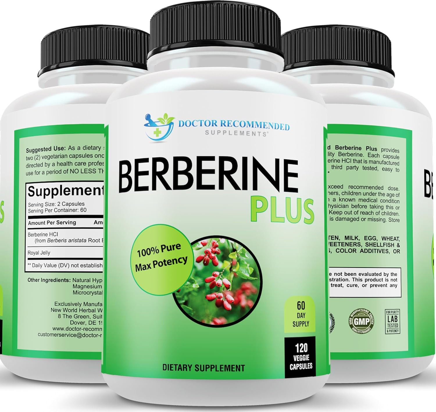 Berberine plus 1200Mg per Serving - 120 Veggie Capsules with Royal Jelly