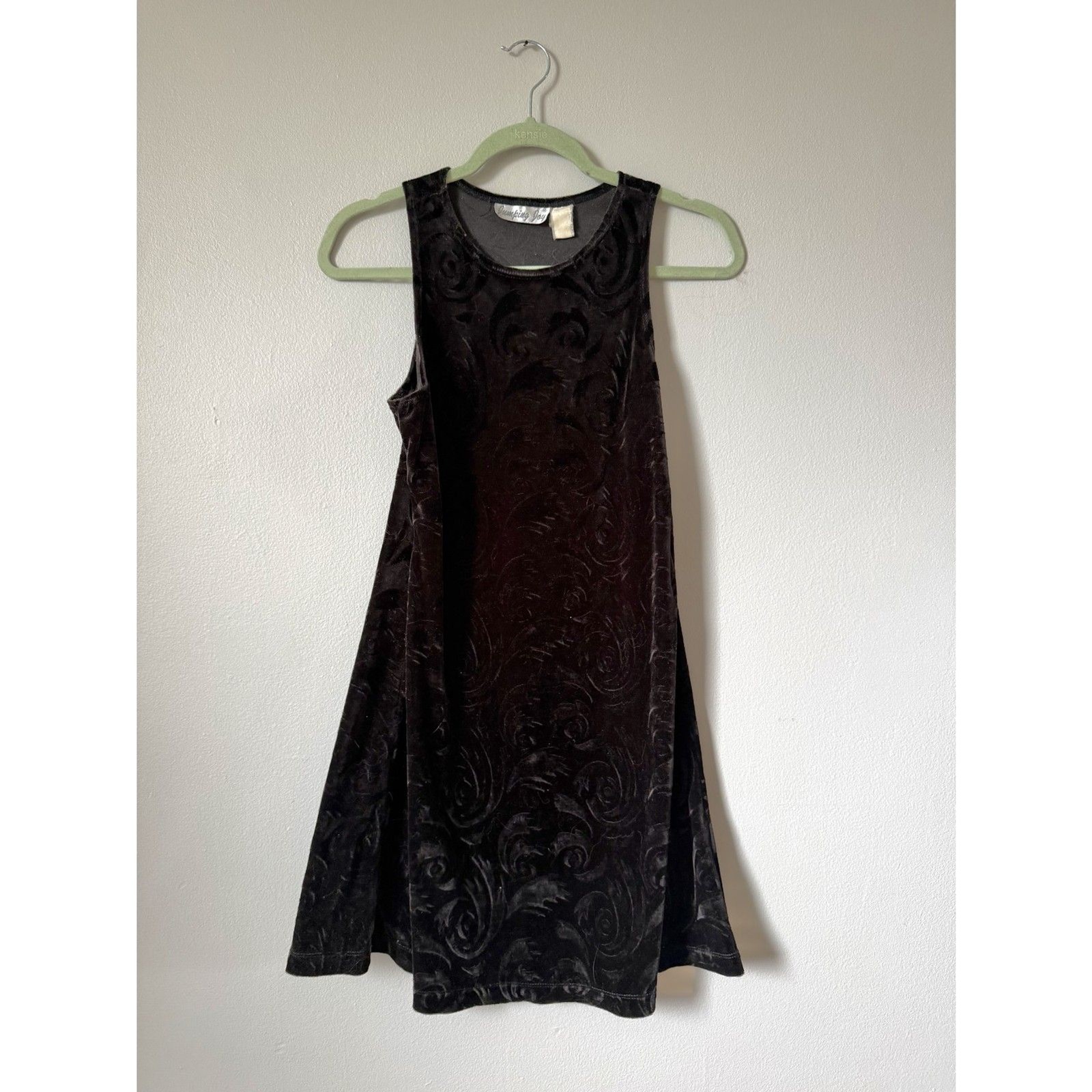 Vintage Black Velvet Mini Dress Embossed Floral Pattern Vintage Black Velvet Mini Dress Embossed Floral Pattern