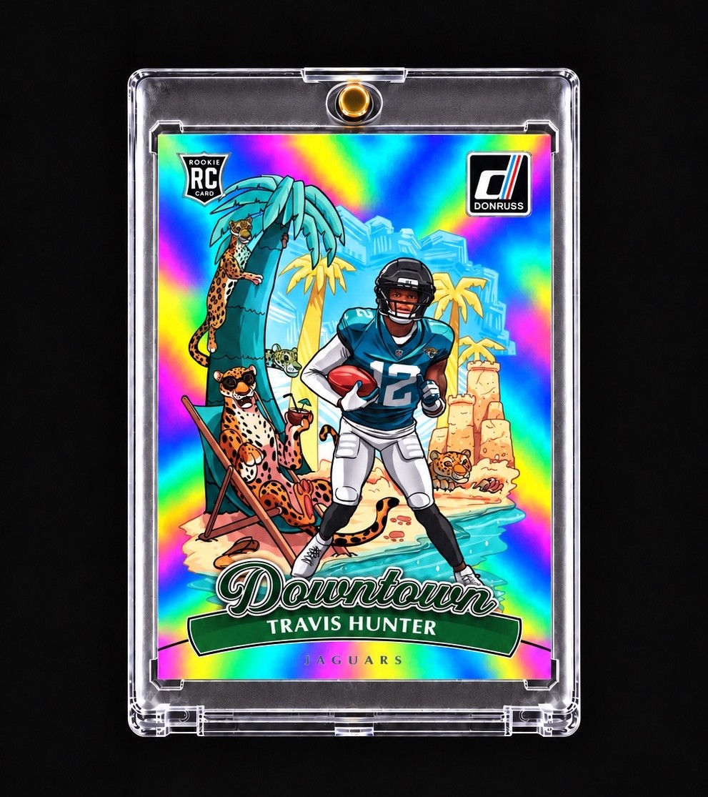 TRAVIS HUNTER ROOKIE DOWNTOWN 2025 DONRUSS TRUE DOWNTOWN RARE Jumbo RC JAGUARS