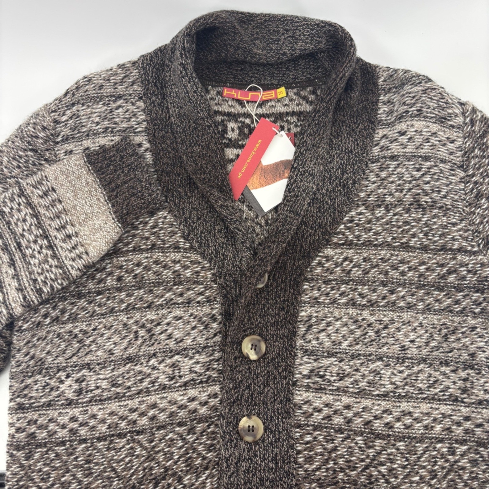 Kuna Kiosko Cardigan Mens M Brown 100% Baby Alpaca Shawl Collar NWT Cardigan