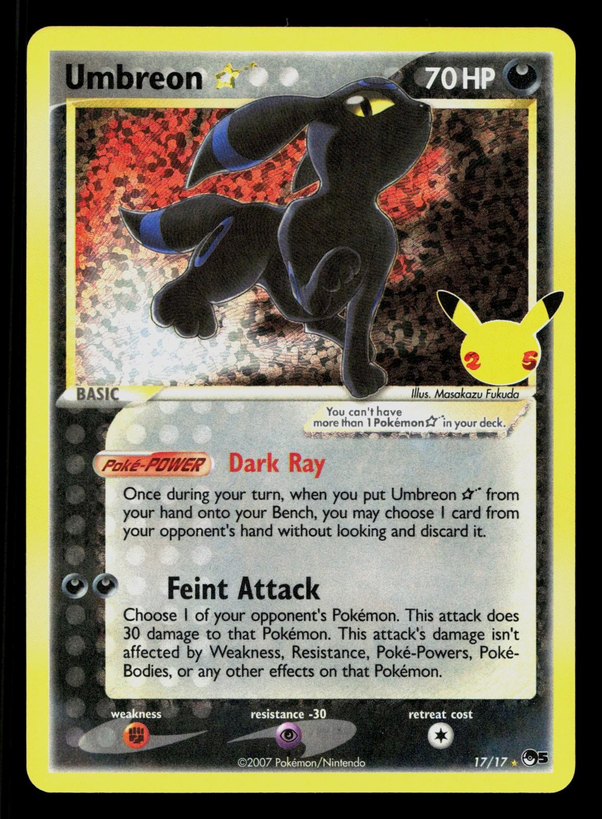 UMBREON STAR 17/17 CELEBRATIONS: CLASSIC COLLECTION POKEMON HOLO NM