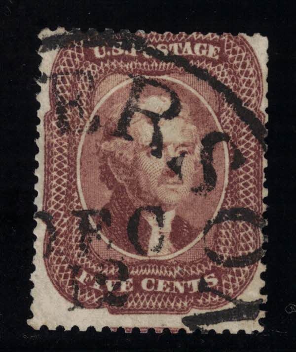 US Stamp Scott # 28 Red Brown 5cent Jefferson Type I - Used US Stamp Scott # 28 Red Brown 5cent Jefferson Type I - Used