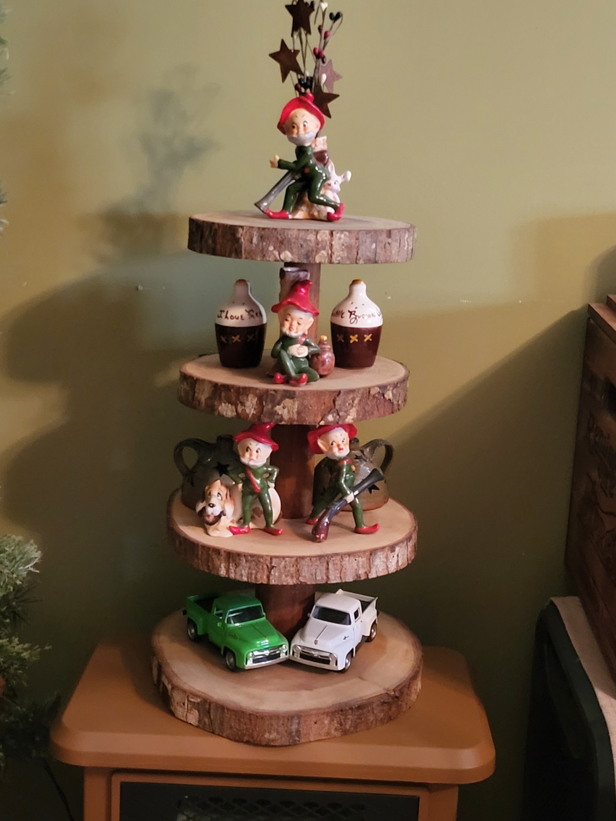 Josef Originals Hillbilly Elf Porcelain Vintage X4, 4  Jugs, Trucks, ( NO STAND)