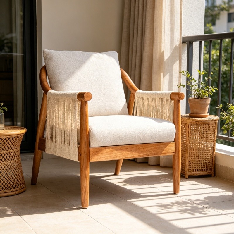 Accent Chair,Solid Hardwood Frame Hand-Woven Paper Rope Armchair w/Soft Cushion