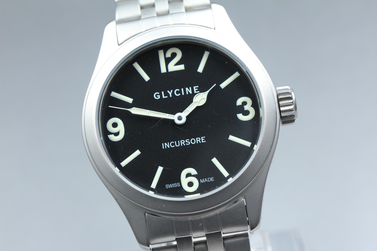 [ w/Box Paper ] Glycine Incursore 3762 Black Hand Winding Swiss Made Men's Watch