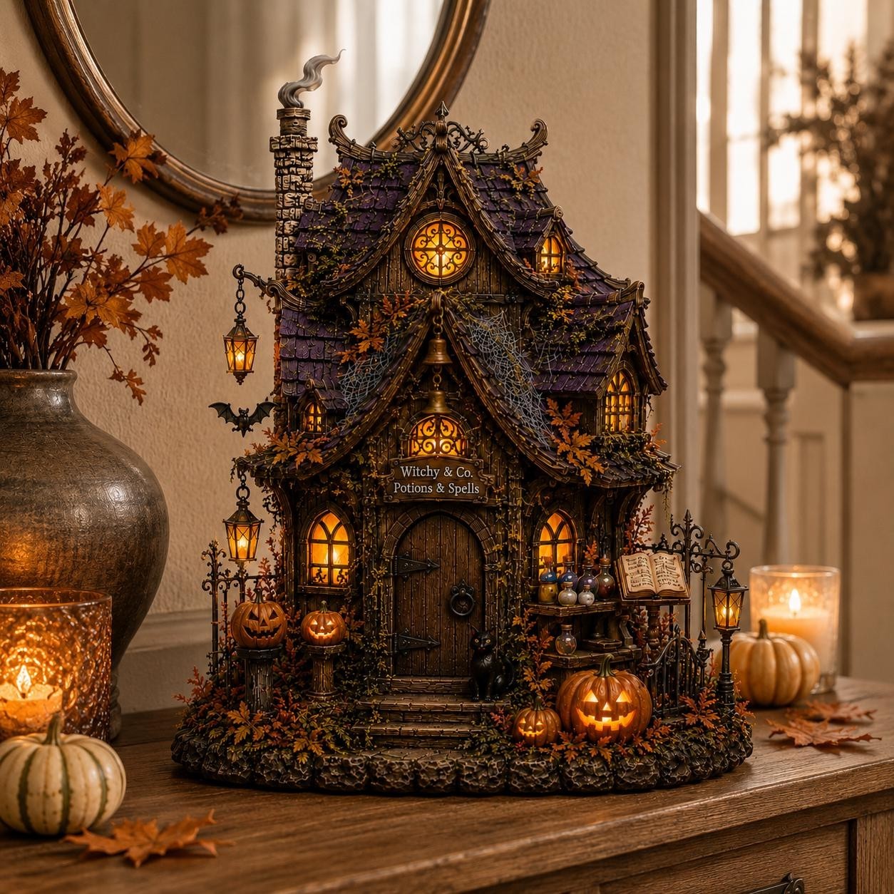Custom Witch House Halloween Decor, Spooky Haunted Cottage Figurine,
