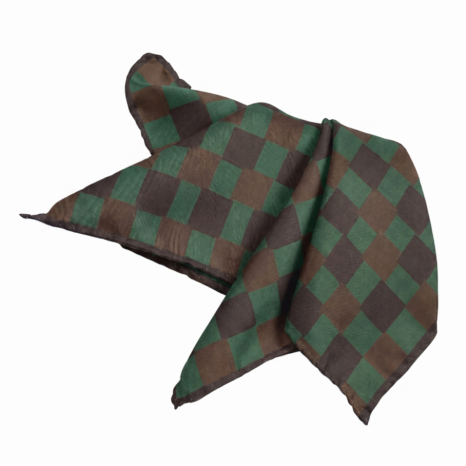 NWOT Green Black Red Check Silk Pocket Square Italy 13\