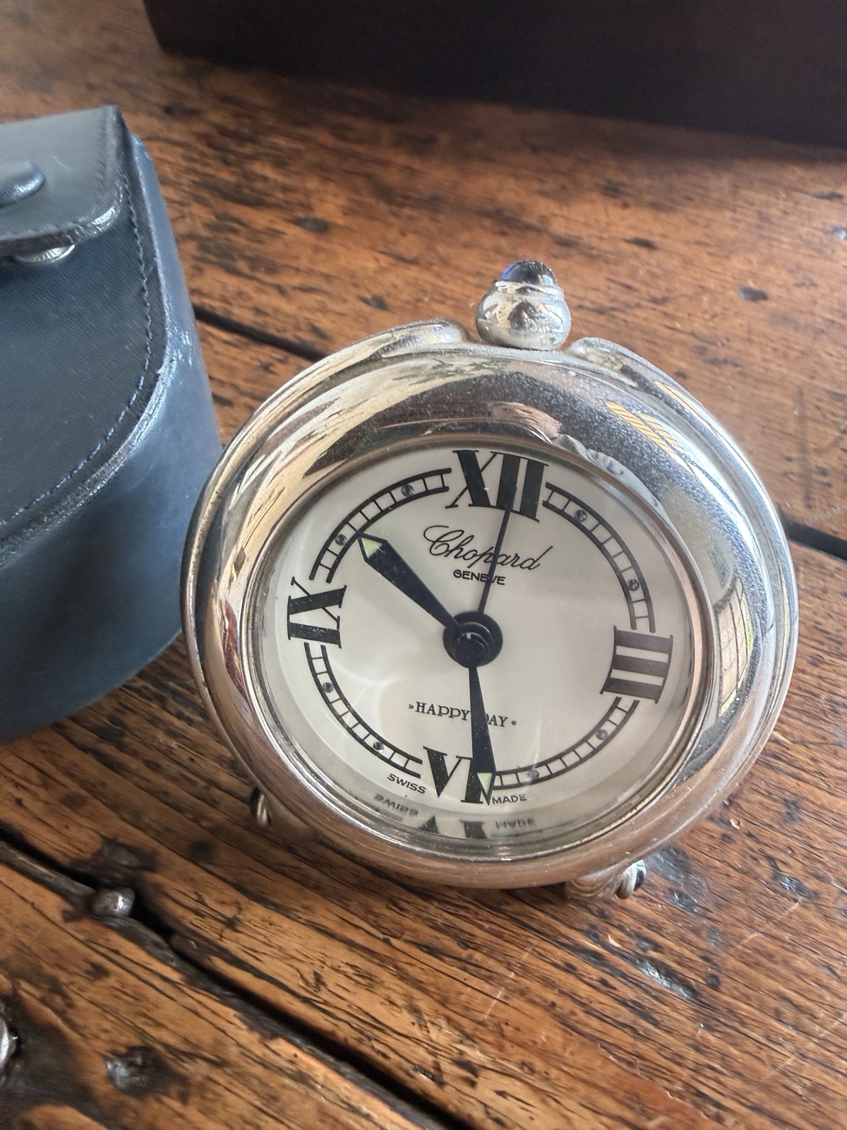 Chopard Geneve 'Happy Day' Travel Table Alarm Clock Stainless Steel