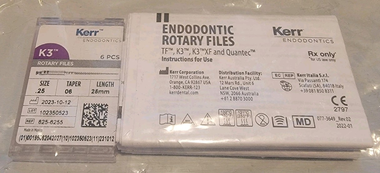 Kerr Dental 825-6255 K3 Rotary File, 0.25  #06 Taper, 25mm 6/pk - LOW PRICE