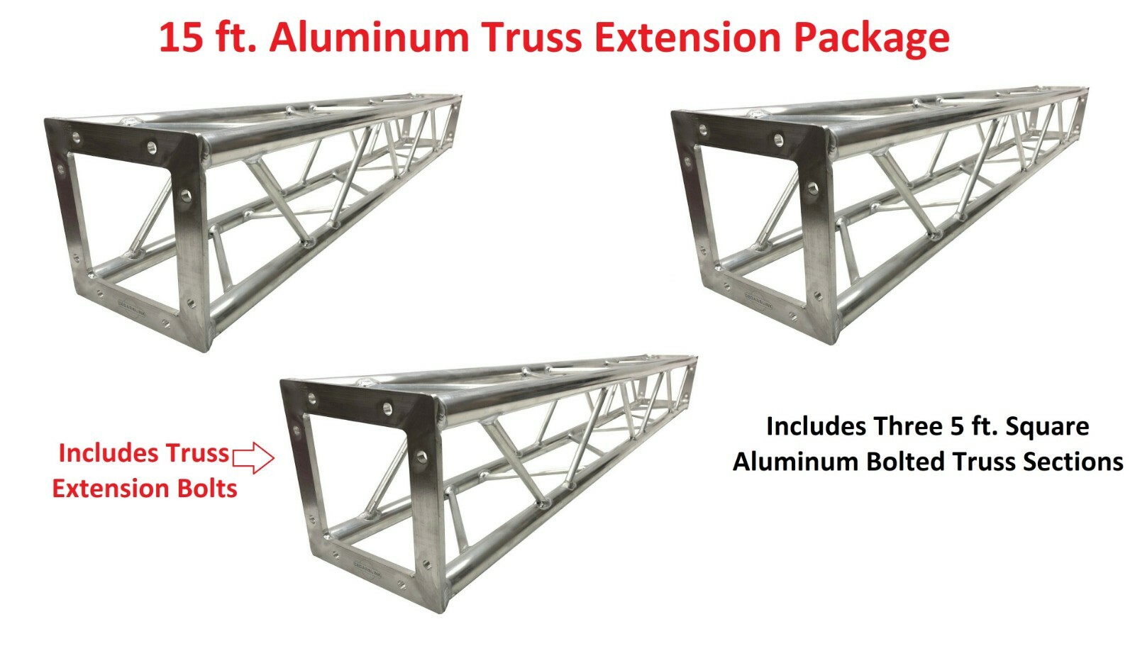 3x 5ft Lighting Square Aluminum Bolted Truss 15\' span Stand Universal DJ 5\' NEW 