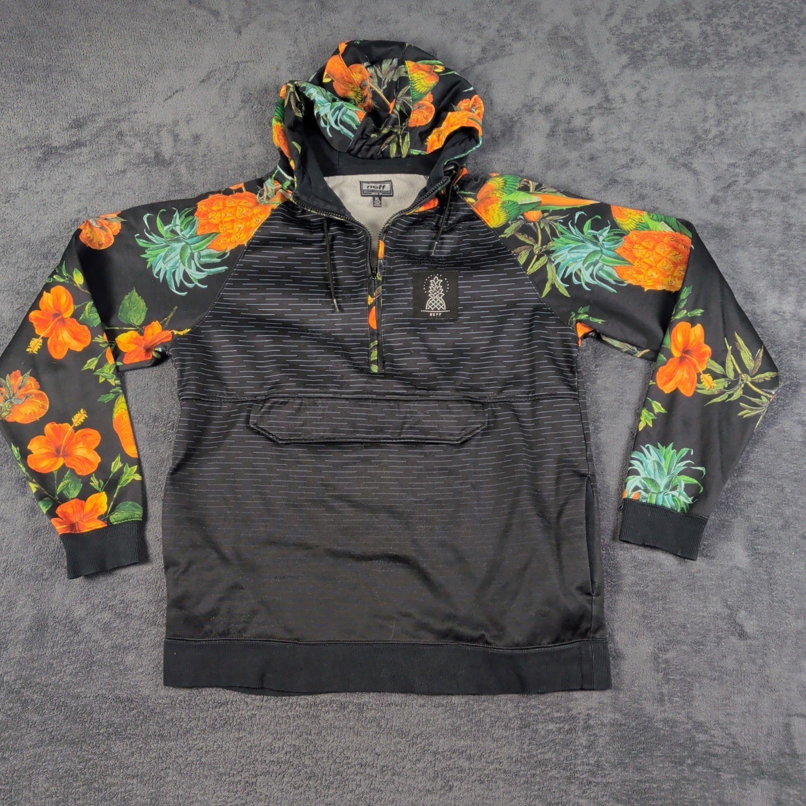 Neff Black Hoodie Men\'s XL Bright Flowers Hoodie Pullover Neff Black Hoodie Men\'s XL Bright Flowers Hoodie Pullover