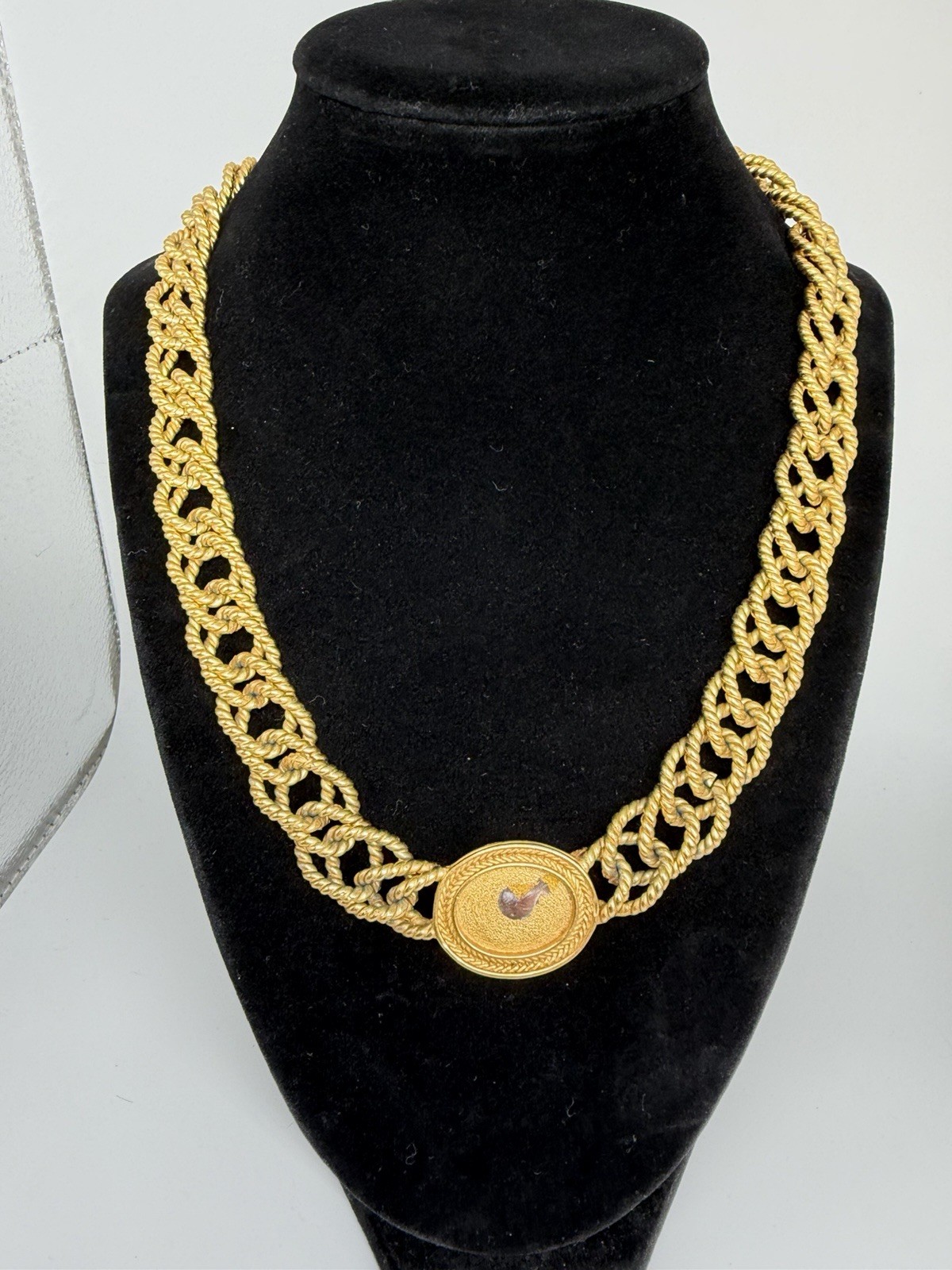 Vintage Monet Rope Chain Necklace Statement Chunky 1980s FLAWED Missing Cabochon