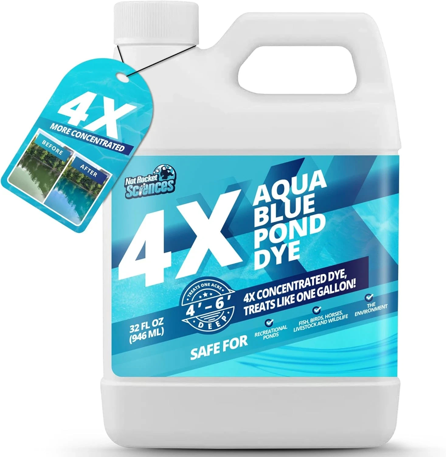 Aqua Blue Pond Dye 4X Concentrate, Lake & Pond Dye Blue for Aqua Blue Water New