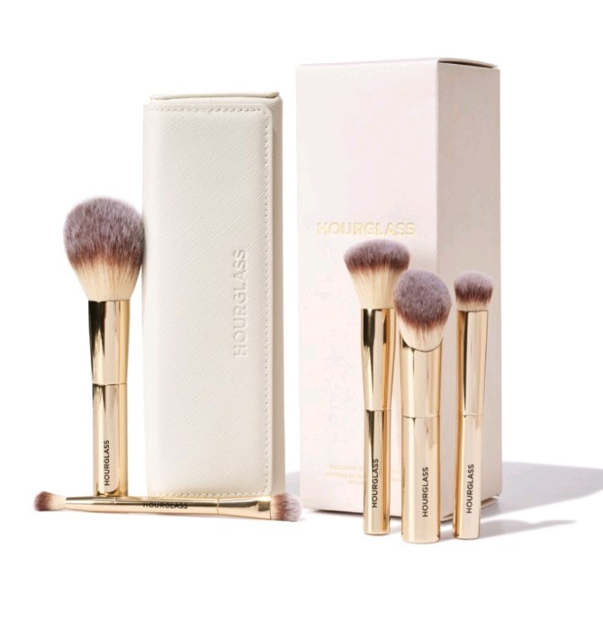 HOURGLASS Brush Travel Set of 5 Gold White Pouch AUTHENTIC SMASHED BOXES $175