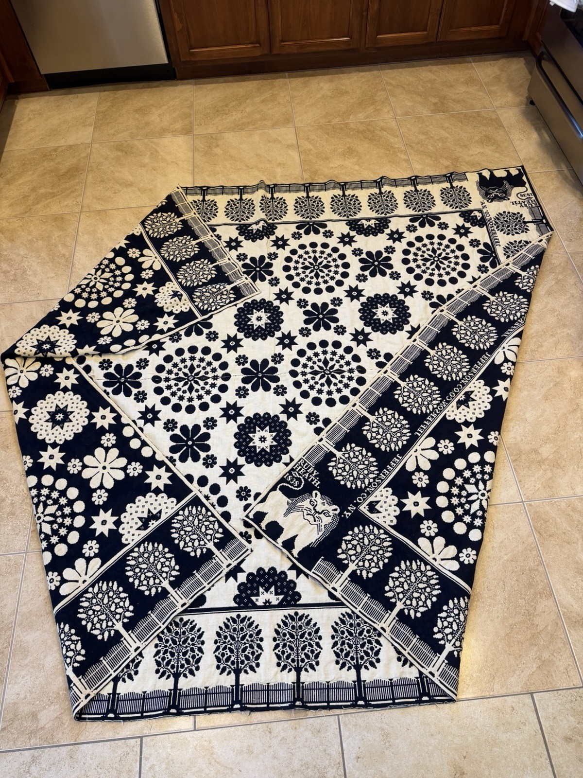 Antique JEFFERSON CO. NY. Ruby Heath Tyler Coverlet In Indigo Woven In 1838  OG
