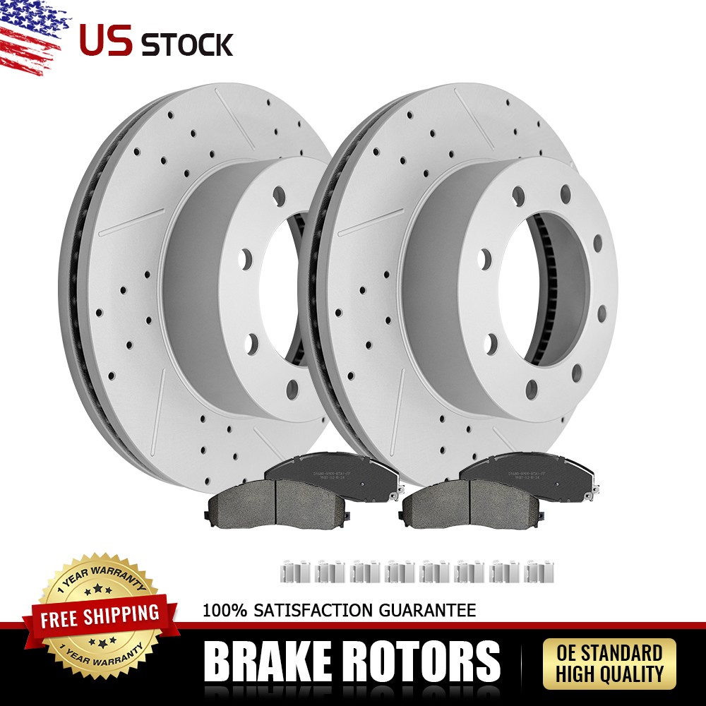 4WD Front Drilled Rotors and Brake Pads for 2013-2022 Ford F-250/350 Super Duty