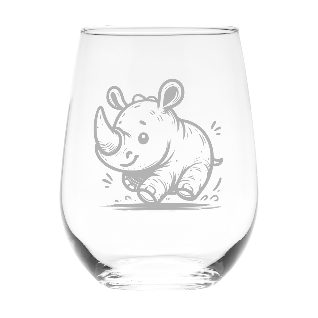 Happy Rhino Rush Stemless Wine Glass - 17 oz.