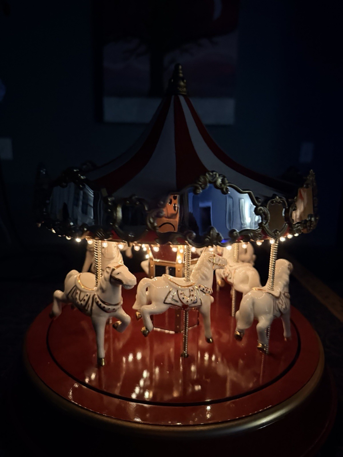 RARE Vintage Mr. Christmas Gold Label Marquee Carousel#79158 Porcelain Variant