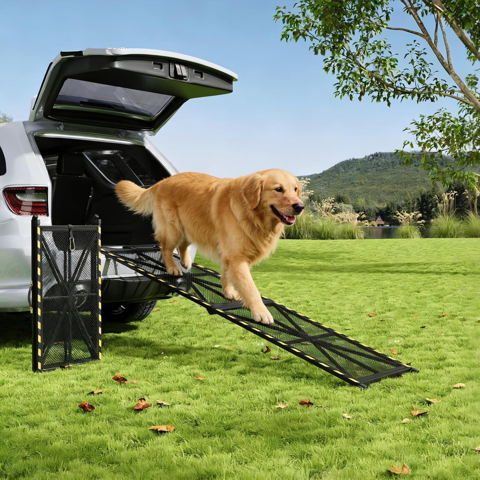 🐕71in Folding Steel Dog Ramp Non Slip Portable Pet Ramp for Cars Trucks RVs